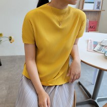 [플리츠유 정품] 메인 반넥 플리츠 티 주름 여성 마담 여름