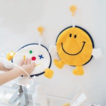 1+1 구디푸디 스마일 주방 핸드타올 고리수건, 옐로우(스마일)+옐로우(스마일), 색상:옐로우(스마일)/옐로우(스마일)