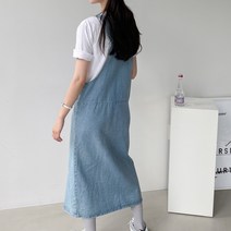 청스커트 여성 기본워싱 멜빵롱 청치마 치마 멜빵 청, 블랙 L