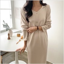 어리플 브이넥 롱 니트 원피스