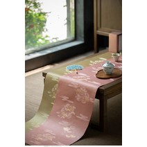 식탁러너 방수 실크 차 녹차 티매트 티테이블 자수, 연노랑 200x33cm(보라색 방수바닥)
