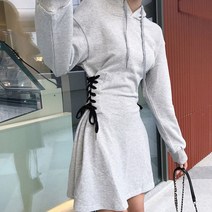 초이앤 후드 스트랩 아일렛 니트 a라인 미니 봄 가을 플리츠 플레어 여성 하객 원피스