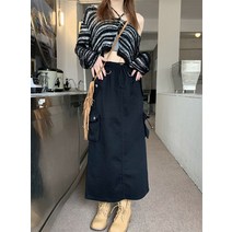 빈티지한 디자인 느낌의 멀티 포켓 박시 카고 스커트 롱스커트