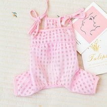 강아지환견복 고양이환묘복 강아지몸빼 티셔츠 강아지 자외선 차단 옷 격자 무늬 다리 얇은 스타일 통기성 반려동물 단색 잠옷 신선한 여름, Pink - XL