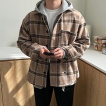 남성용 로댄티 울 체크 오버핏 캐주얼 남방 자켓