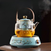 전기 차 워머 도자기 스토브 티팟 세트 예쁜 티포트, 3 (손잡이) 스토브 + 플랫 라이트 주전자