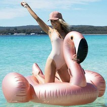 190워터플라밍고 대형 로즈 골드 물 풍선 마운트 플로팅 침대 행 수영 장비 반지, 150CM 로즈 골드