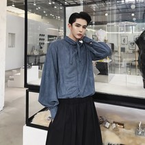 올데이퀸 남자 힙합 오버핏 퍼프 남방 셔츠 올가을 남녀 chic 버튼다운 사슴가죽 긴팔 셔츠C6
