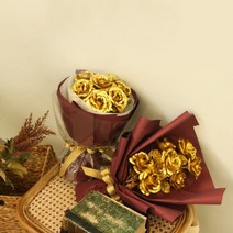 재물운 돈버는 행운의 황금 꽃다발 부모님 선물, 일반 금장미 꽃다발 B형