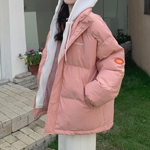 요모조모 1531 여성 겨울 레터링 패치 후드 패딩