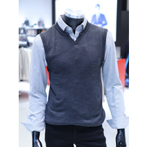 STCO F/W 그레이 슬릿넥 니트 베스트 조끼 SKVRC02
