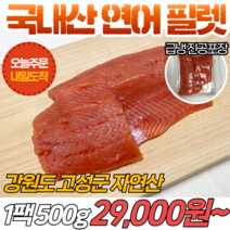 [당일출고] 국내산 자연산 연어 회필렛 500g 강원도 고성군 손질 연어 양식X 당일 발송 급냉, 선택2) 2팩 1kg