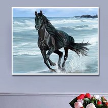 행운을 가져다주는 말 성공 사무실 거실 풍수그림 비즈자수 큐빅 보석십자수 재료, 90x70cm