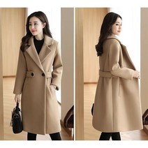 여자 하프 기장 허리 조임 캐시미어 코트 겨울 칼라 더블 모직자켓 6가지 컬러 M-4XL