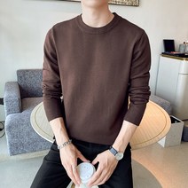 라운드넥긴팔니트 겨울 가을 솔리드 무지 남자 스웨터 이너셔츠 풀오버 후드 이너니트 긴소매 상의 커피 색 4994959726