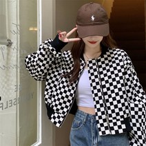 저렴한 체크 무늬 자켓 여성 자른 지퍼 레저 트렌디 한 봄 단순 울산 모든 경기 코트 Femme College Street