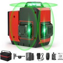 Ereoin 12라인 레이저 레벨 3x360° 셀프 레벨링 그린 ，공사 그림걸이용 3D 크로스 라인 ，레이저 측정 교정 도구 ，충전식 배터리 공구 키트 2개 포함, 3×360° 12line