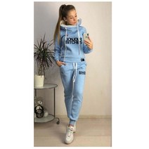 이월 스키복 세트 스키팀복 여성 솔리드 양털 캐주얼 긴 소매 후드 스포츠 정장 가 따뜻한 까마귀 스웨터와 긴 바지 두 조각 세트