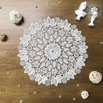 364days 안개꽃 화이트 레이스 자수 매트 식탁 주방 홈데코 소품 받침 30cm, 06. 프리지아꽃 레이스 매트(개별포장) 1개