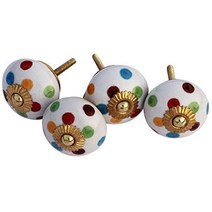 Abhandicrafts 멀티 컬러 도트 라운드 세라믹 손잡이 4개 세트 - 핸드 페인팅 드레서 손잡이 찬장 캐비닛 손잡이 서랍 손잡이 하드웨어 부착