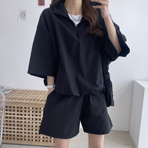 러블로이 여성 오버핏 트레이닝 아노락 반팔 반바지 세트