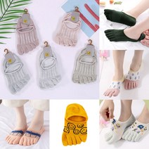 여성 여자 5켤레 묶음 세트 중목 면 발가락양말 삭스 줄무늬 꽃무늬 스포츠 분할 덧신 양말 꼼지W-a