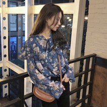 나나 레카 플라워 쉬폰 리본 프릴 봄 블라우스