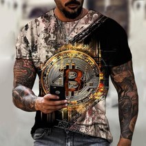 기념주화 비트코인선물 모형소품폭발적인 2022 봄과 여름 새로운 반팔 Bitcoin 3D 인쇄 된 t-셔츠 거리 동, 12 dyp-2291_05 L