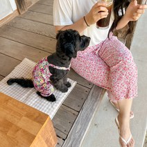 [촌캉스커플룩] 강아지몸빼 올인원 냉장고바지 강아지커플룩 몸빼바지, 강아지용 플리츠 몸빼 올인원, 핑크