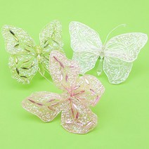오너먼트 비드 스팡클 큐빅 집게 나비 모형 13cm 3색 택1, 핑크