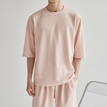 오버핏 엠보 링클프리 무지 라운드 7부 반팔티