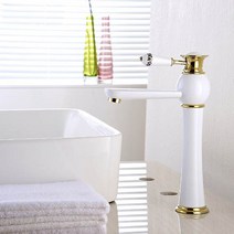 금수전 흰색과 금색 폭포 수도꼭지 높이 욕실 분지 믹서 탭 것과 차가운 싱크 W0910, [01] WHITE