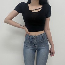 VANANA2 여성 국내생산 슬림 라인 포인트 반팔 크롭 티셔츠