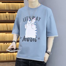 셔츠 남성 2022 여름 뉴타입 라운드넥 아이스 와이어 단소, T05-3XL, C03-75-블루색