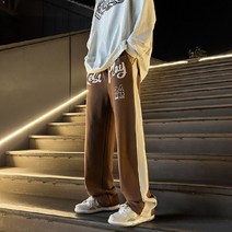 남자 레터링 스트레이트 루즈핏 와이드 허리 밴딩 트레이닝 팬츠 스트리트 힙합 댄스 바지