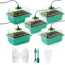 모종 12 Cells Plant Seed Starter Trays Set with Grow Light USB Seedling Tray Greenhouse Growing Breath, [01] green