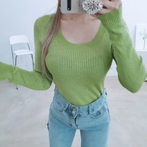 유넥 비비드 슬림 골지 반크롭니트 6색