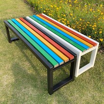 플라스틱 나무 벤치 의자 야외 공원 가로수길 긴의자, 소나무 120x40x45 화이트 프레임