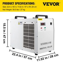 레이저냉각기 산업용 칠러 VEVOR 물 냉각기 CW-5000DG/CW-5200DG 열분해 유형 800W CO2 레이저 튜브 쿨러 C, 02 CW5200