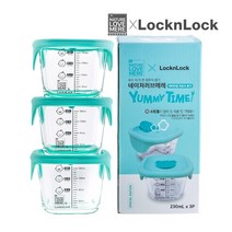 네이쳐러브메레 락앤락 이유식 식기 보관 용기 야미타임 230ml 3P 내열유리 계량 눈금, 1개, 사각 민트