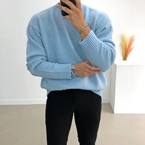 간빠레 부드러운 두툼 오버핏 라운드 남자니트