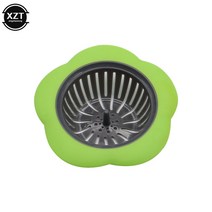 주방 싱크 1pcs 뜨거운 꽃 모양의 실리콘 tpr 스트레이너 욕실 샤워 커버 소쿠리 하수 필터 욕실 도구, 초록