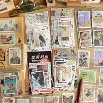 빈티지 레트로 우표 다꾸 스티커 4종 다이어리꾸미기, 3.꽃새 (ST-2372)