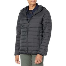 Amazon Essentials 남성용 경량 방수 패커블 후드 패딩 재킷 블랙 2XL
