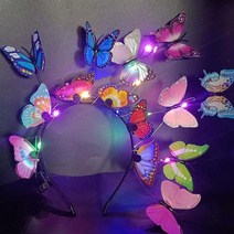 3가지 조명 모드 LED 발광 시뮬레이션 핑크 블루 나비 꽃 크리스마스 머리띠 장식 파티 소품 부활절, 01 Multicolor