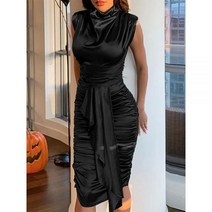 Celmia Vintage Pleats Party Vestidos 패션 민소매 더미 칼라 유명 인사 새틴 드레스 여성 Bodycon 무릎 길이 가운