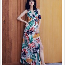 Ineymall MSXG 컬러풀한 하와이안 홀터넥 옆트임 롱원피스 해외여행 여름휴가 바캉스 휴양지 썸머룩 비치 맥시원피스