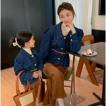 데님 퍼플셔츠 모녀 엄마딸 커플룩 여행 가족사진 촬영룩 패밀리룩 시밀러룩 돌잔치 단체티