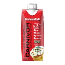 MuscleMeds Carnivor RTD 바로 마실 수 있는 단백질 락토스 프리 무설탕 분리 단백질 40g 근육 구축 회복 바닐라 컵케익 500ml(16.9온스)