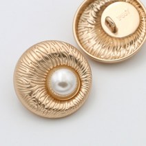 단추 부자재 화성 액세서리 작은 향기 단추 단추 금속 진주 라운드 고급 스웨터 코트 코트 금 단추, 5# 아시안 골드 + 펄_29mm(5개)